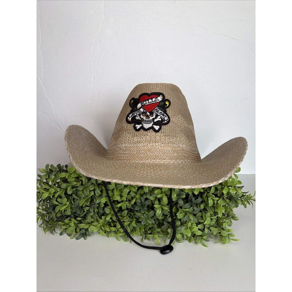 Ed Hardy Love Kills Slowly Straw Cowboy Hat Y2K Graphic Tan  One Size NW